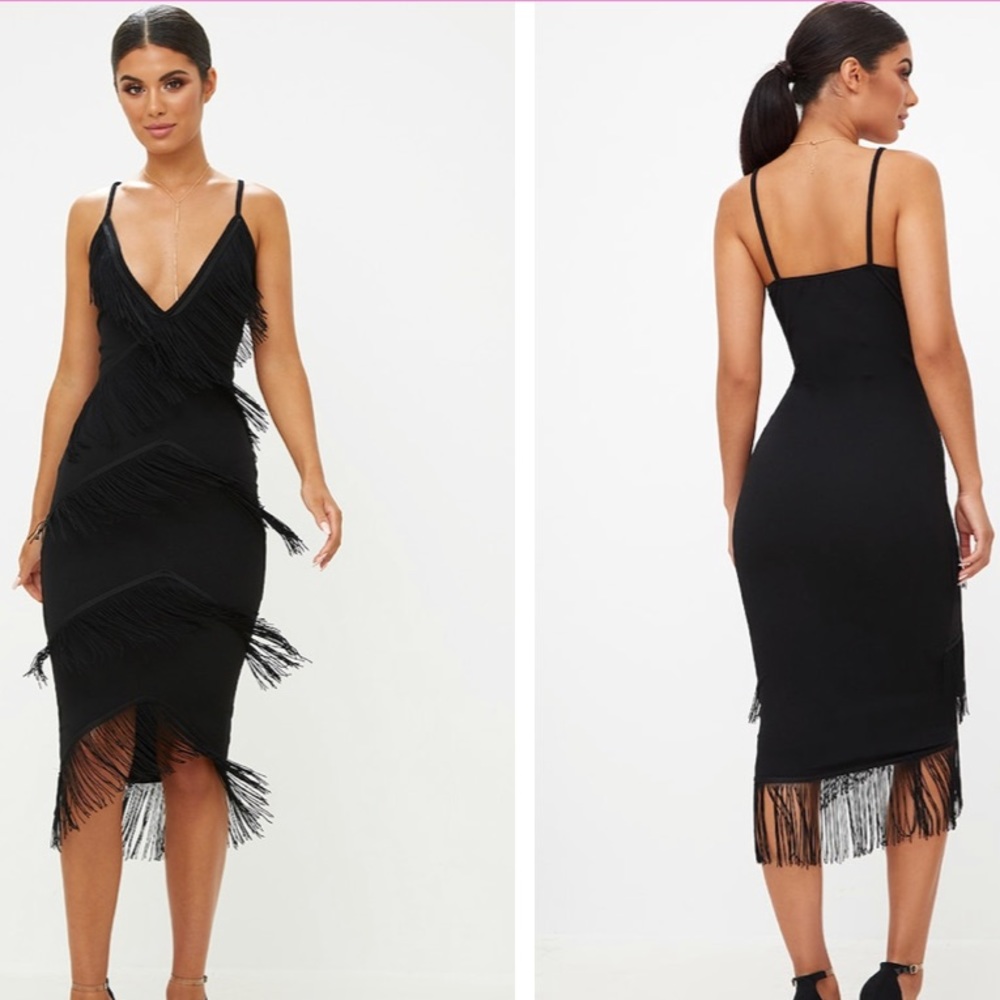 Black Strappy Tassle Midi Dress